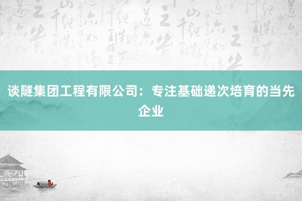 谈隧集团工程有限公司：专注基础递次培育的当先企业
